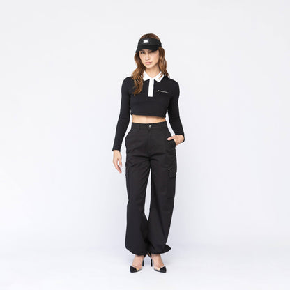 CARBY POLO CROP TOP OVERSIZE BLACK
